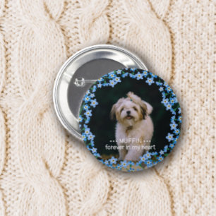 Forget Me Not Wreath Photo Name Pet Memorial 6 Cm Round Badge