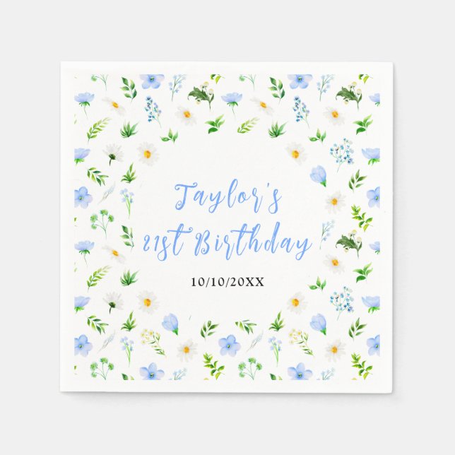 Forget-Me-Nots and Daisies Floral Birthday Napkin (Front)