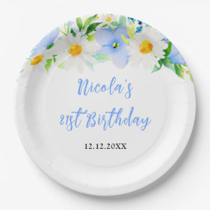 Forget-Me-Nots and Daisies Floral Birthday Paper Plate