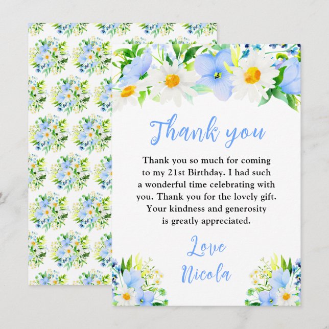 Forget-Me-Nots and Daisies Floral Birthday Thank You Card (Front/Back)
