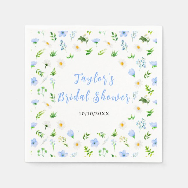 Forget-Me-Nots and Daisies Floral Bridal Shower Napkin (Front)