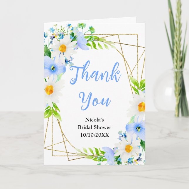 Forget-Me-Nots and Daisies Floral Bridal Shower Thank You Card (Front)