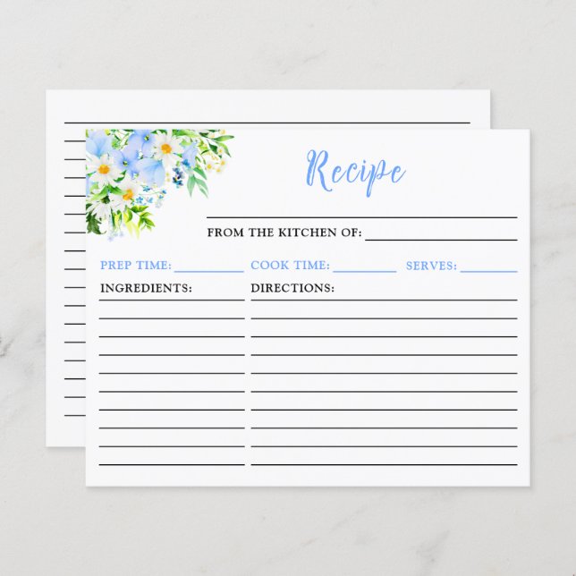 Forget-Me-Nots and Daisies Floral Recipe Card (Front/Back)