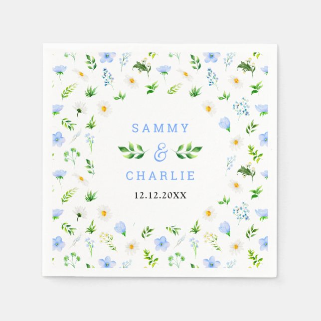 Forget-Me-Nots and Daisies Floral Wedding Napkin (Front)
