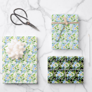 Forget-Me-Nots and Daisies Floral Wrapping Paper Sheet