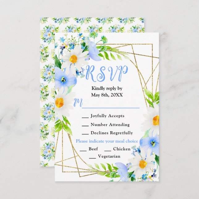 Forget Me Nots and Daisies Wedding RSVP Card (Front/Back)