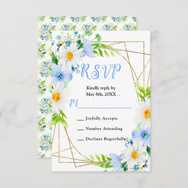 Forget Me Nots and Daisies Wedding RSVP Card (Front/Back)