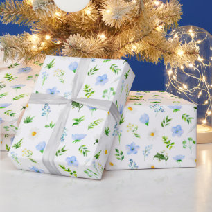 Forget Me Nots and Daisies with Foliage Pattern Wrapping Paper