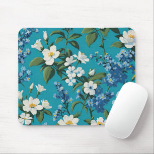Forget-me-nots and Little White Flowers Teal Mouse Mat