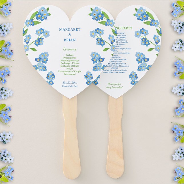 Forget-Me-Nots Blue Wildflower Wedding Program Hand Fan (Forget-Me-Nots Blue Watercolor Wedding Program Hand Fan)