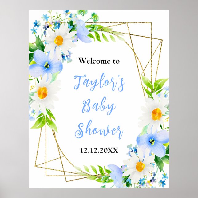 Forget-Me-Nots Daisies Baby Shower Welcome Sign (Front)