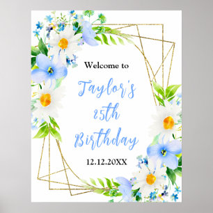 Forget-Me-Nots Daisies Birthday Party Welcome Sign