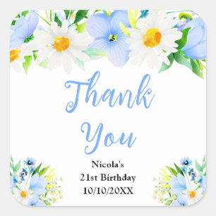Forget-Me-Nots Daisies Birthday Thank You Square Sticker