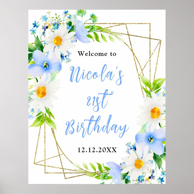 Forget-Me-Nots Daisies Birthday Welcome Poster (Front)