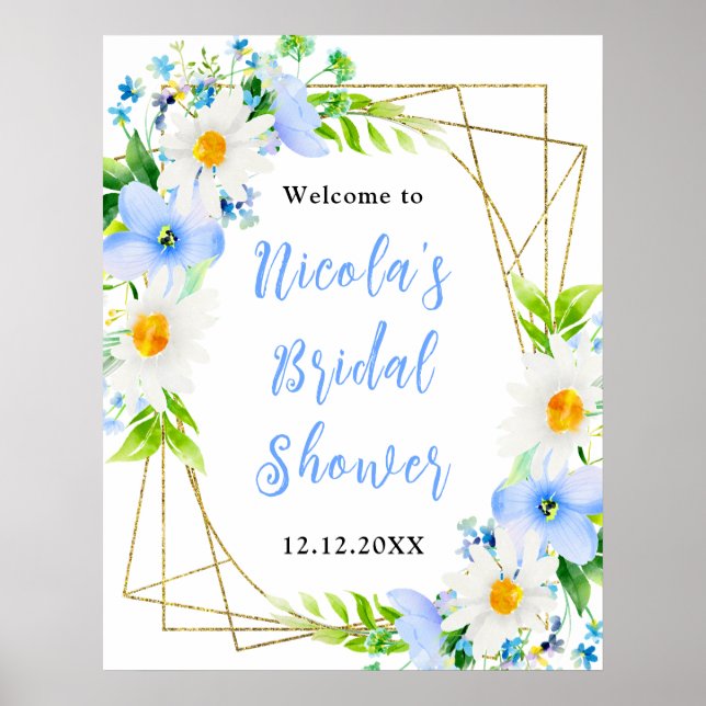 Forget-Me-Nots Daisies Bridal Shower Welcome Poster (Front)