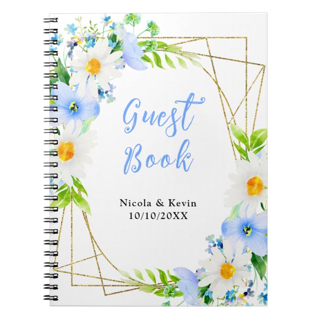 Forget-Me-Nots Daisies Floral Wedding Guest Book (Front)