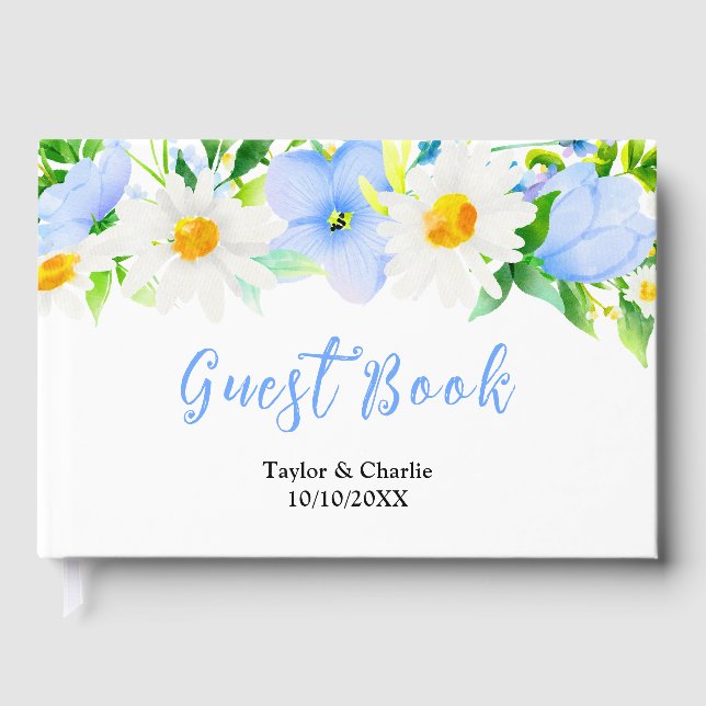 Forget-Me-Nots Daisies Floral Wedding Guest Book (Front)