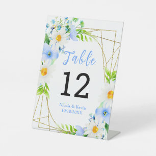 Forget-Me-Nots Daisies Floral Wedding Table Number Pedestal Sign