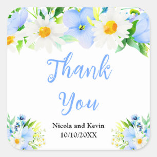 Forget-Me-Nots Daisies Floral Wedding Thank You Square Sticker