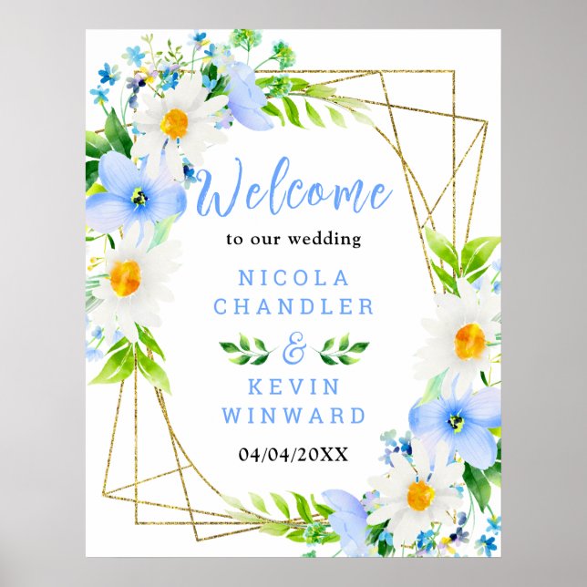Forget-Me-Nots Daisies Floral Wedding Welcome Sign (Front)