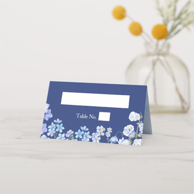 Forget Me Nots Floral Royal Blue Wedding Table Place Card (Front)