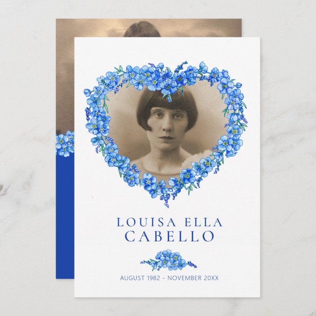 Forget-me-nots funeral celebration of life blue invitation (Front/Back)