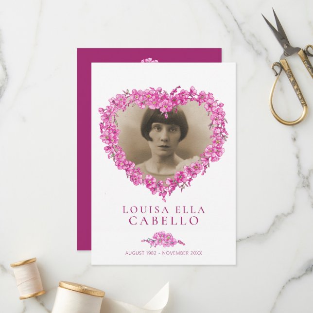 Forget-me-nots funeral service program pink flower programme (Front/Back In Situ)