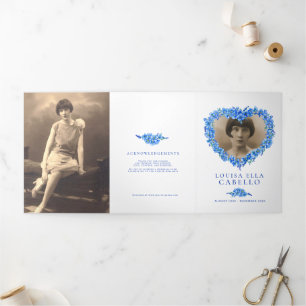 Forget-me-nots heart blue funeral memorial service Tri-Fold programme