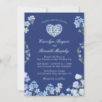 Forget Me Nots Heart Royal Blue Floral Wedding
