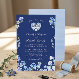Forget Me Nots Heart Royal Blue Floral Wedding Invitation