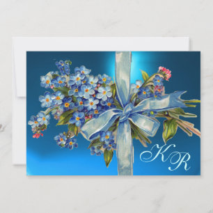 FORGET ME NOTS MONOGRAM WEDDING PARTY blue gem Invitation
