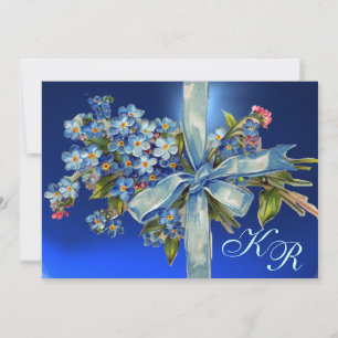 FORGET ME NOTS MONOGRAM WEDDING PARTY blue gem Invitation