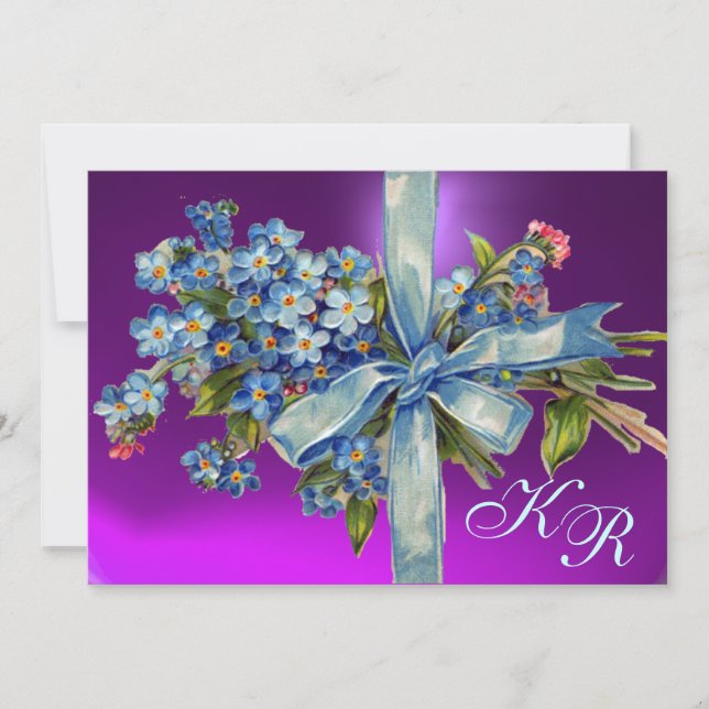 FORGET ME NOTS MONOGRAM WEDDING PARTY blue purple Invitation (Front)