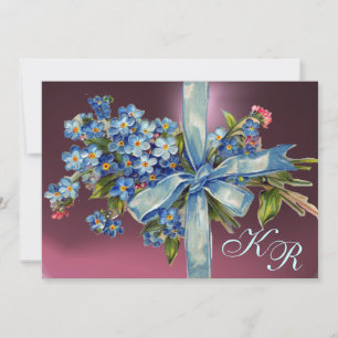 FORGET ME NOTS MONOGRAM WEDDING PARTY blue purple Invitation
