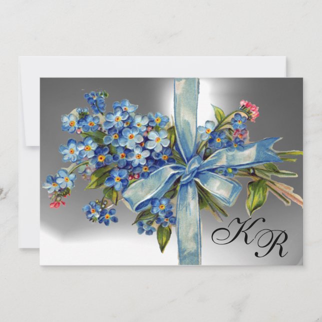 FORGET ME NOTS MONOGRAM WEDDING PARTY blue white Invitation (Front)