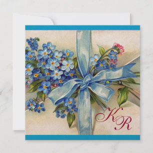FORGET ME NOTS MONOGRAM ,WEDDING PARTY Blue White Invitation