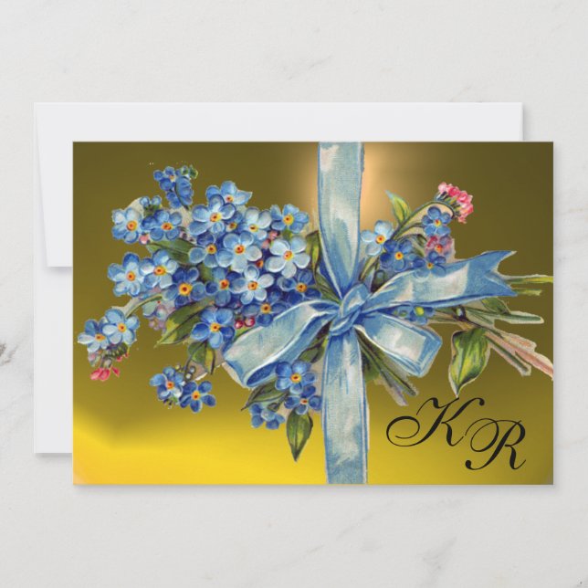 FORGET ME NOTS MONOGRAM WEDDING PARTY blue yellow Invitation (Front)