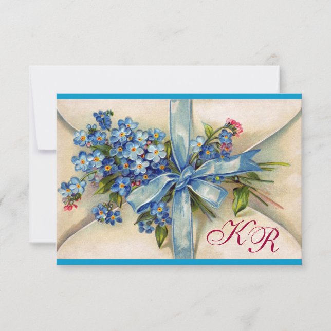 FORGET ME NOTS MONOGRAM ,WEDDING PARTY RSVP blue (Front)