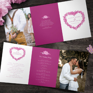 Forget-me-nots pink heart wreath art wedding Tri-Fold programme