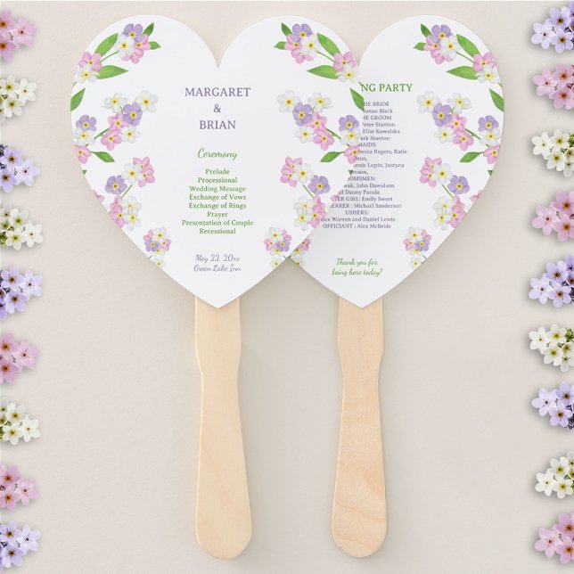 Forget-Me-Nots Pink & Purple Wedding Program Hand Fan (Forget-Me-Nots Pink & Purple Watercolor Wedding Program Hand Fan)
