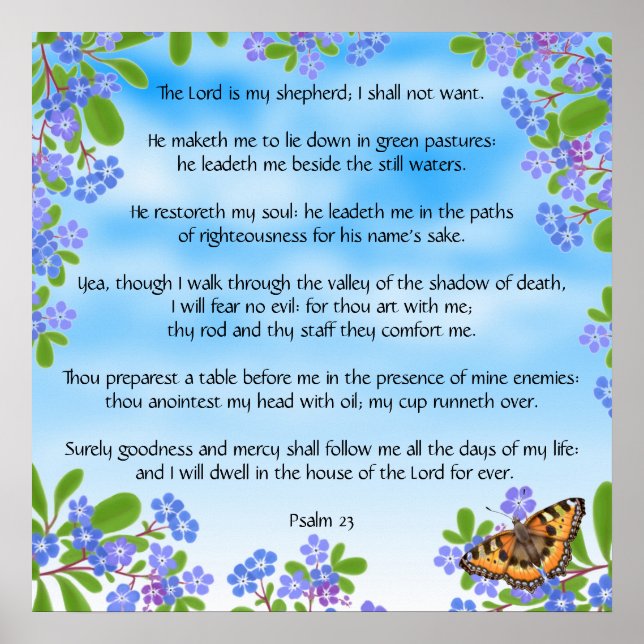 Forget Me Nots Psalm 23 Bible Verse Print (Front)