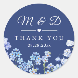 Forget Me Nots Royal Blue Floral Wedding Favour Classic Round Sticker