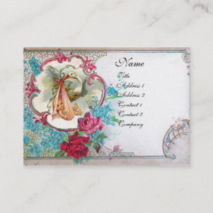 FORGET ME NOTS STORK BABY SHOWER 2 MONOGRAM white Business Card
