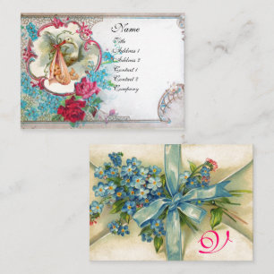 FORGET ME NOTS STORK BABY SHOWER 2 MONOGRAM white Business Card