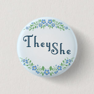 Forget-Me-Nots They/She Pronouns 3 Cm Round Badge
