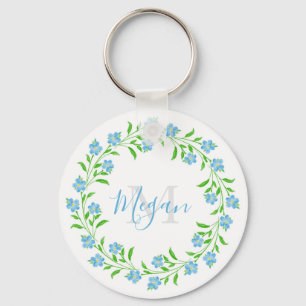 Forget Me Nots Watercolor Floral Wreath  Key Ring