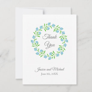 Forget Me Nots Watercolor Floral Wreath Thank You Card