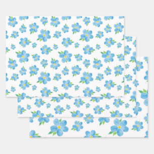 Forget Me Nots Watercolor Flower Pattern  Wrapping Paper Sheet
