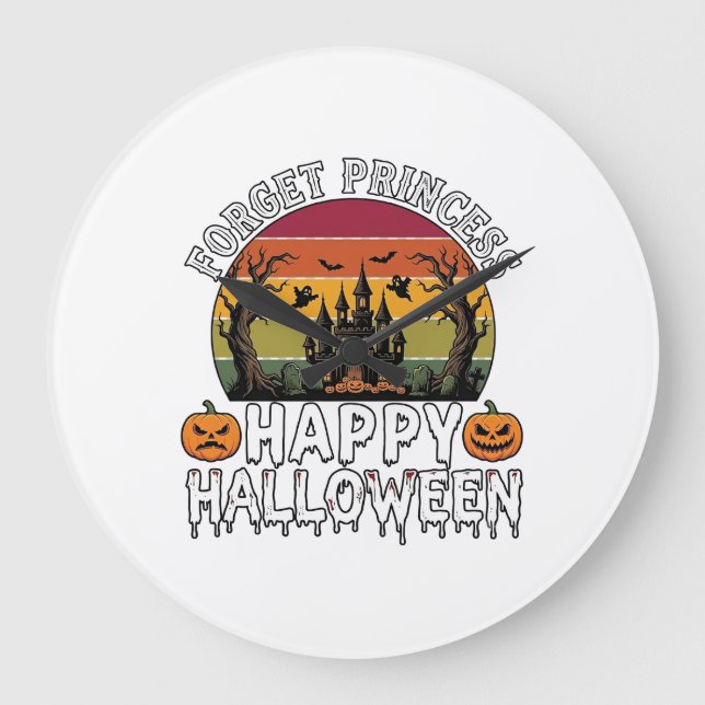 Forget Princess Happy Halloween Haunted House Pump Large Clock (Front)