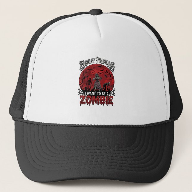 Forget Princess Zombie Blood Moon Graveyard Bats S Trucker Hat (Front)